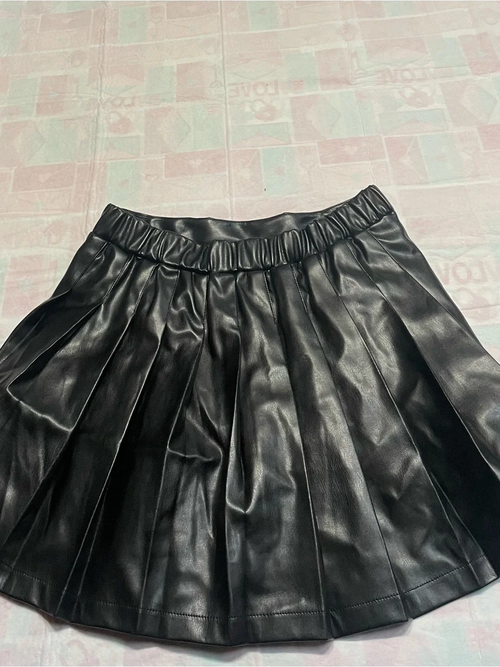 Girls Justice Black Faux Leather Pleated Skirt